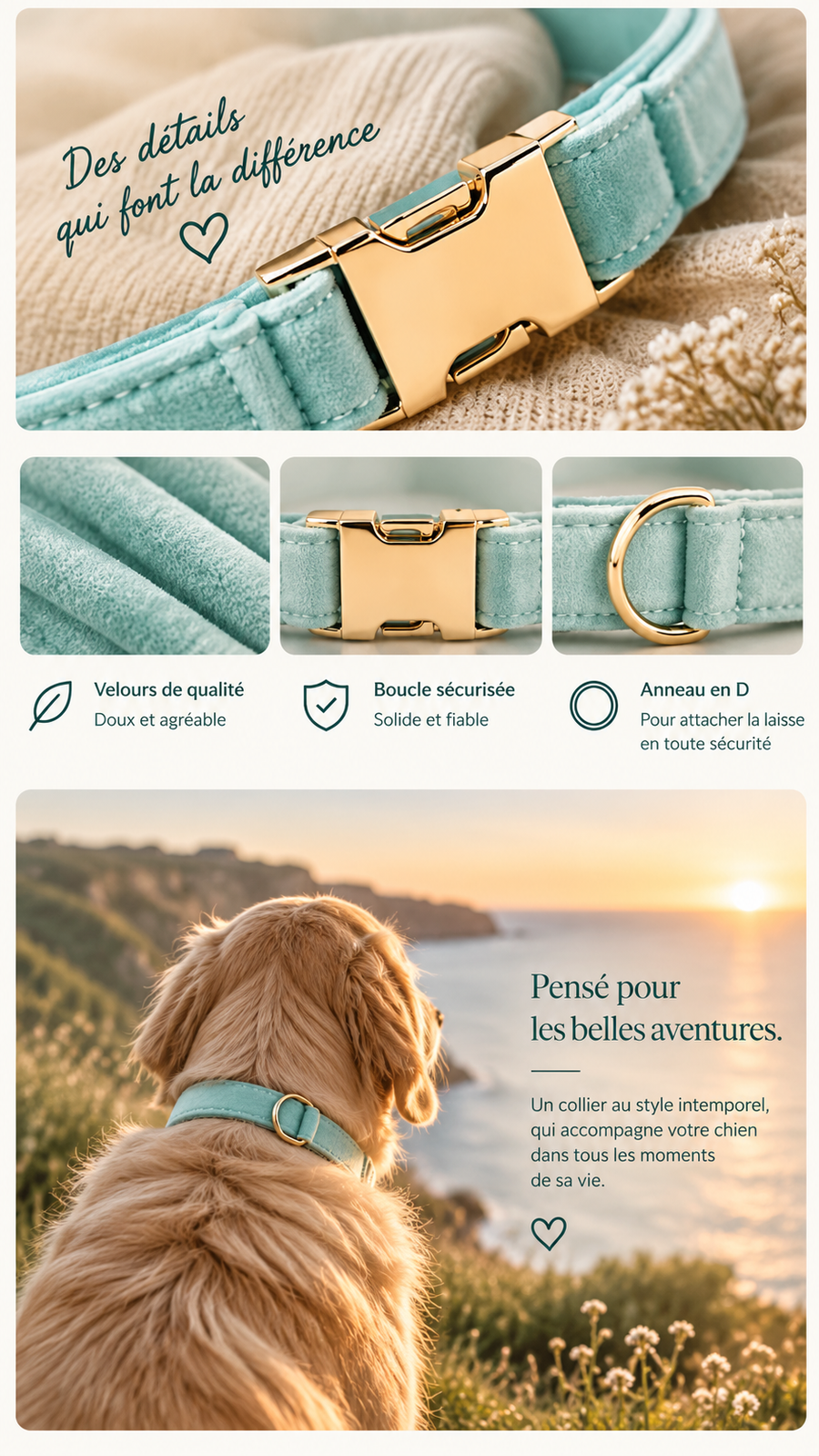 Détails du collier Collier velours bleu