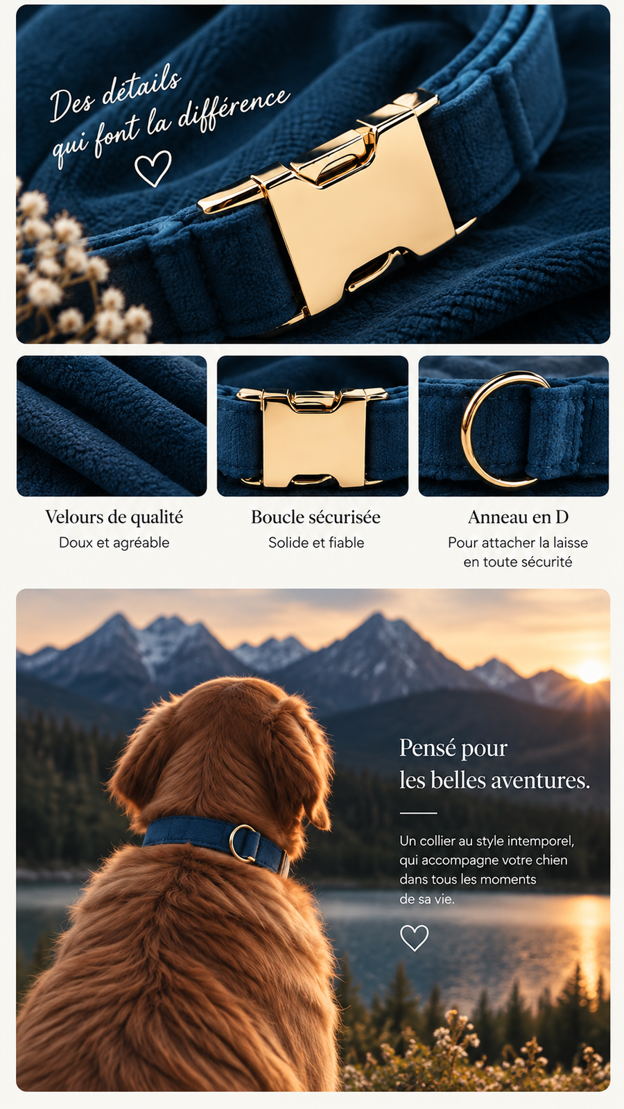 Détails du collier Collier velours bleu marine