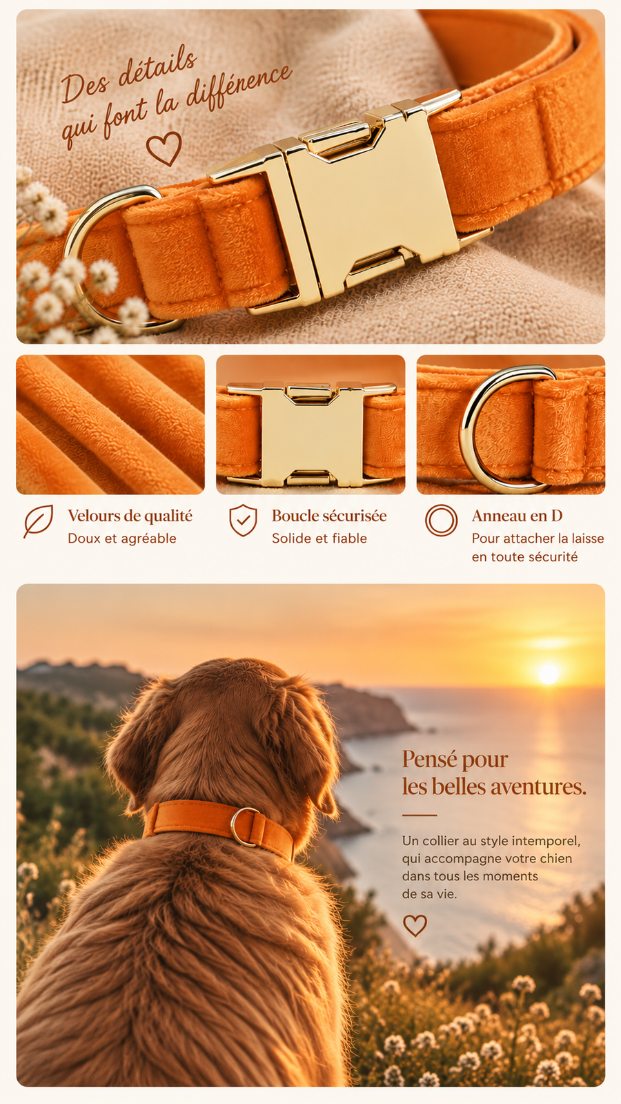 Détails du collier Collier velours orange