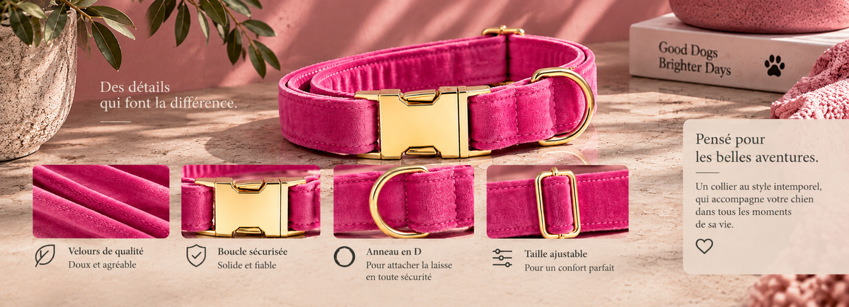 Détails du collier Collier velours rose